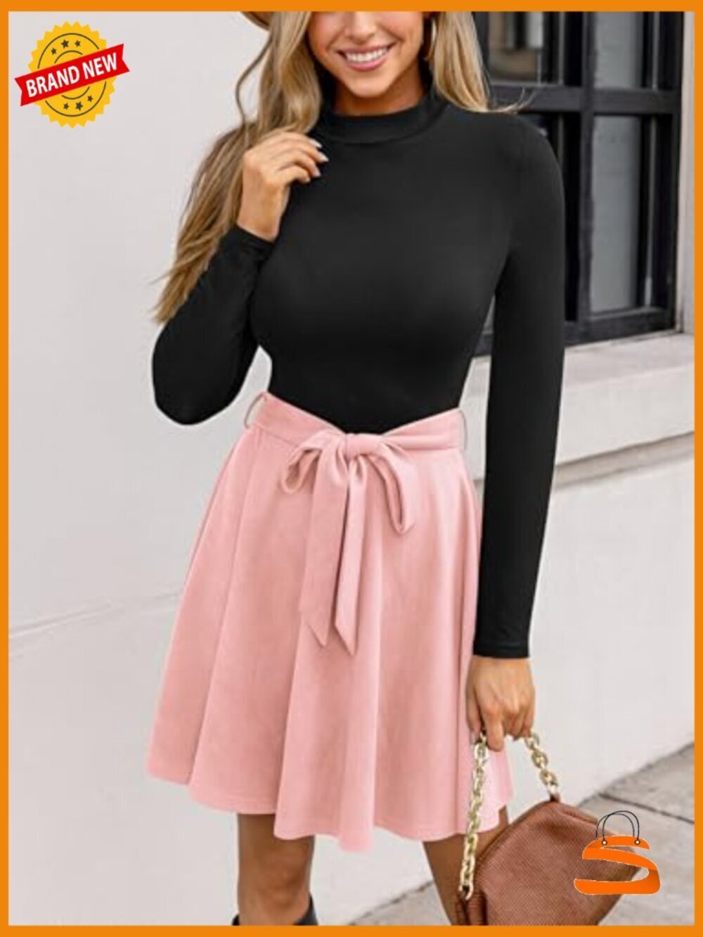 Long Sleeve A-Line Mini Dress with Belt for Work or Casual - Picture 4 of 5